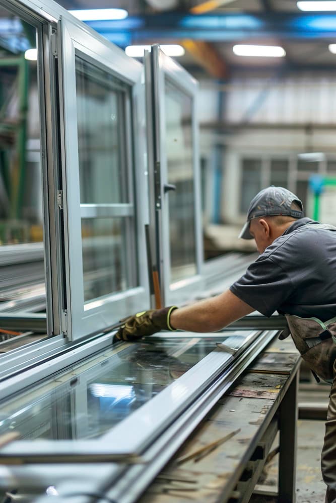 Fabricator assembling a door frame in the FeneFAB shop